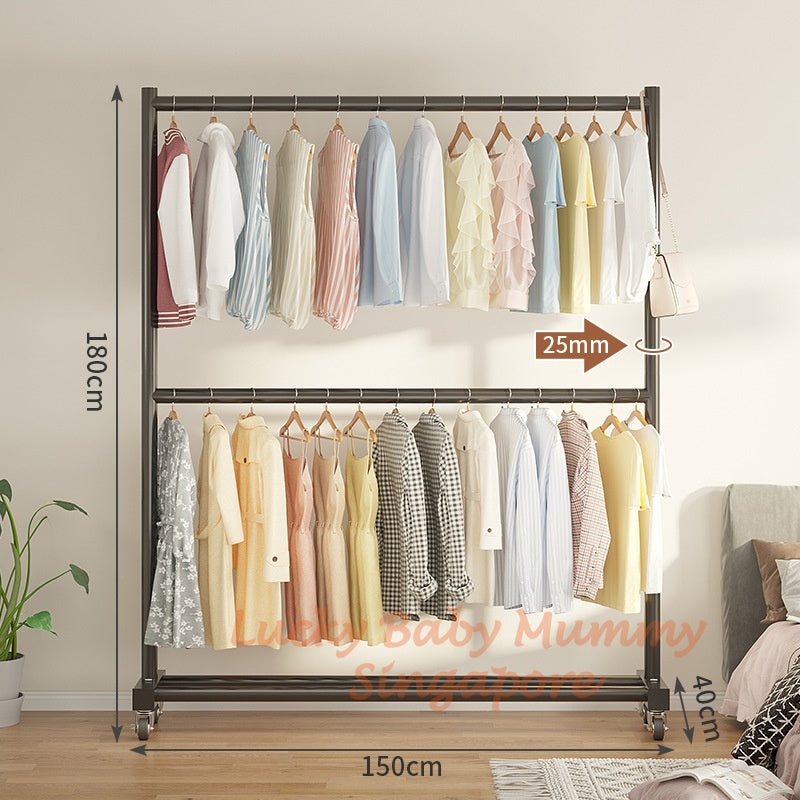 Double Layer Clothes Drying Rack/Heavy Duty Stainless Steel With Wheel/Indoor Outdoor Laundry Stand