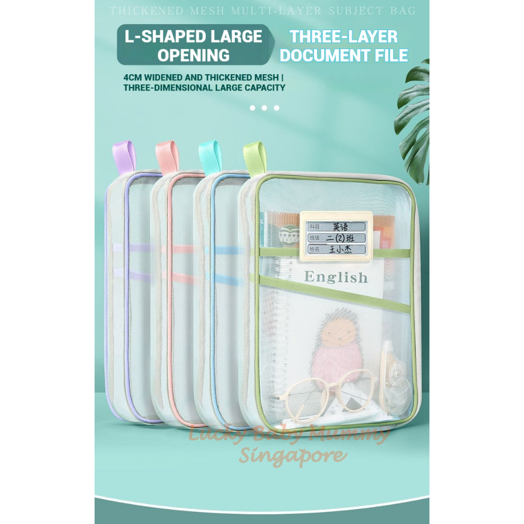 Large L-Shaped Transparent Mesh Book Pouch