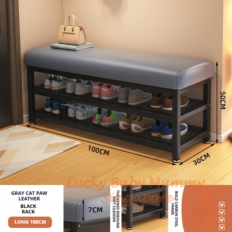 Minimalist Shoe Storage Bench with PU Leather Cushion / Multi-Tier Rack / Entryway Stool Storage