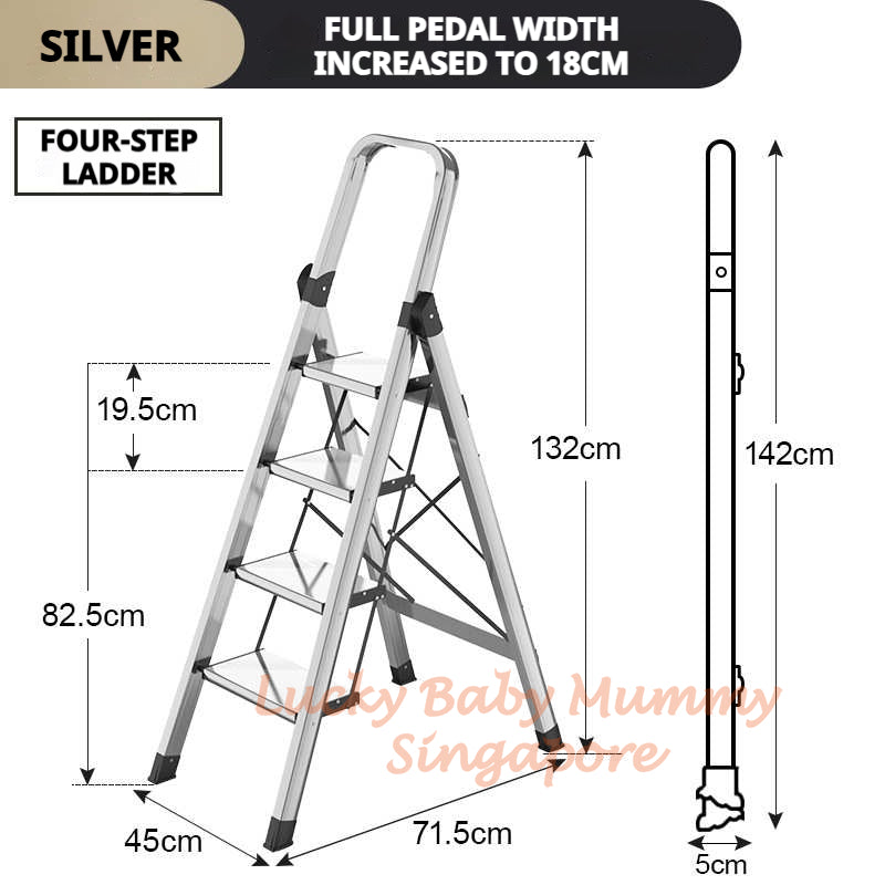 【 Silver Aluminum Ladder 】Heavy-Duty Aluminum Folding Ladder | Anti-Slip Pedal Step Ladder | Home & Industrial Use