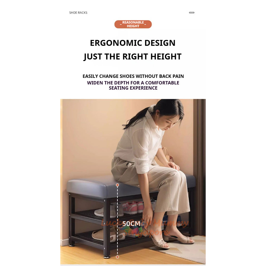 Minimalist Shoe Storage Bench with PU Leather Cushion / Multi-Tier Rack / Entryway Stool Storage