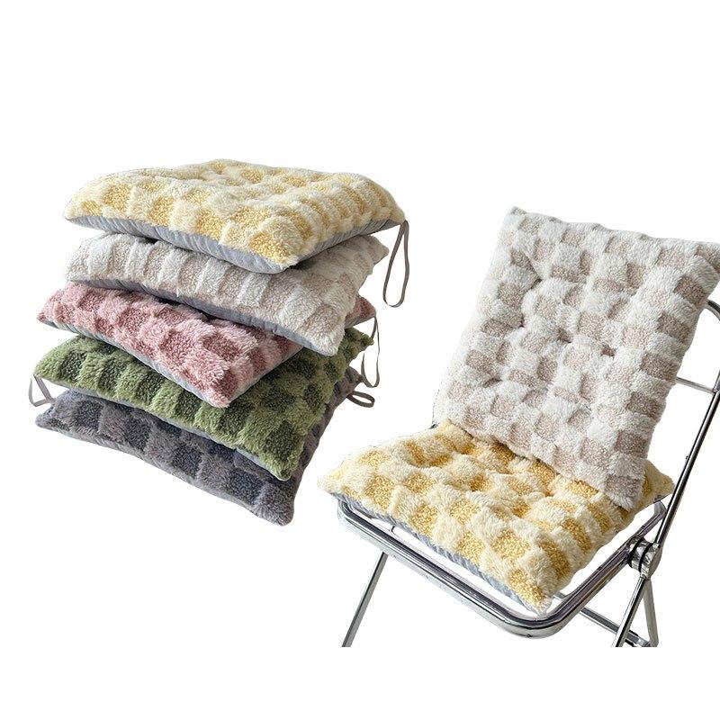 Minimalist Grid Velvet Seat Cushion / Office Student Chair Checkered Solid Dormitory Cushion / Thickened Anti-Slip Pad