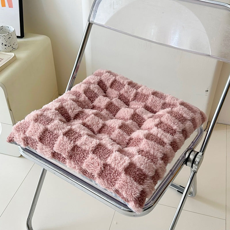 Minimalist Grid Velvet Seat Cushion / Office Student Chair Checkered Solid Dormitory Cushion / Thickened Anti-Slip Pad