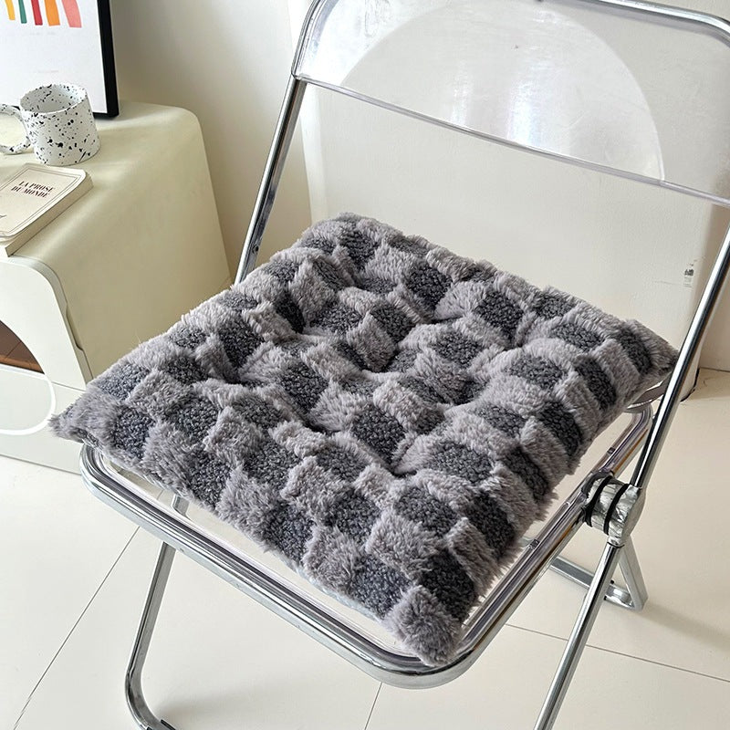 Minimalist Grid Velvet Seat Cushion / Office Student Chair Checkered Solid Dormitory Cushion / Thickened Anti-Slip Pad