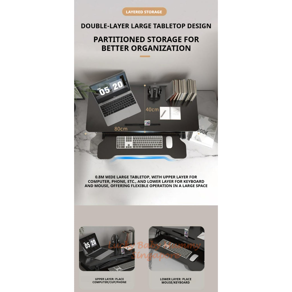 Dual Layer Desktop Lifting Table /Height Adjustable Standing Desk Riser for Monitor, Laptop