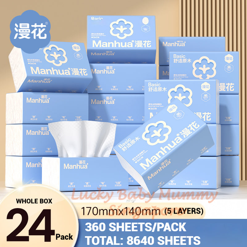 【24 Packs/Box】 ManHua Wood Pulp Drawing Tissue 5-ply 360sheets