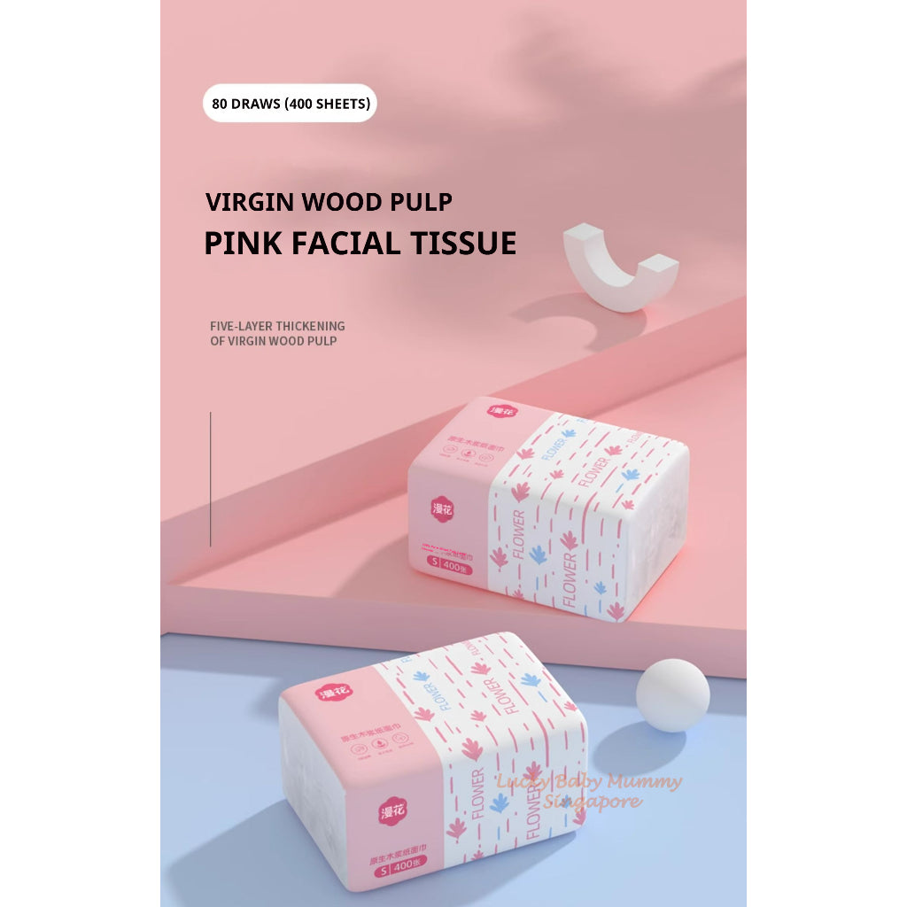 【30 Packs/Box】ManHua Pink Drawing Tissue 5-Ply 400 Sheets/Pack Thick Soft Facial Tissue