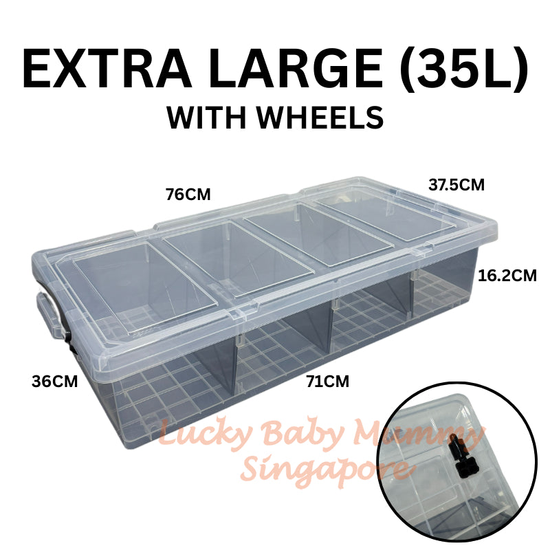 Transparent Compartment Storage Box With Lid/Underbed Large Capacity Organizer with wheels