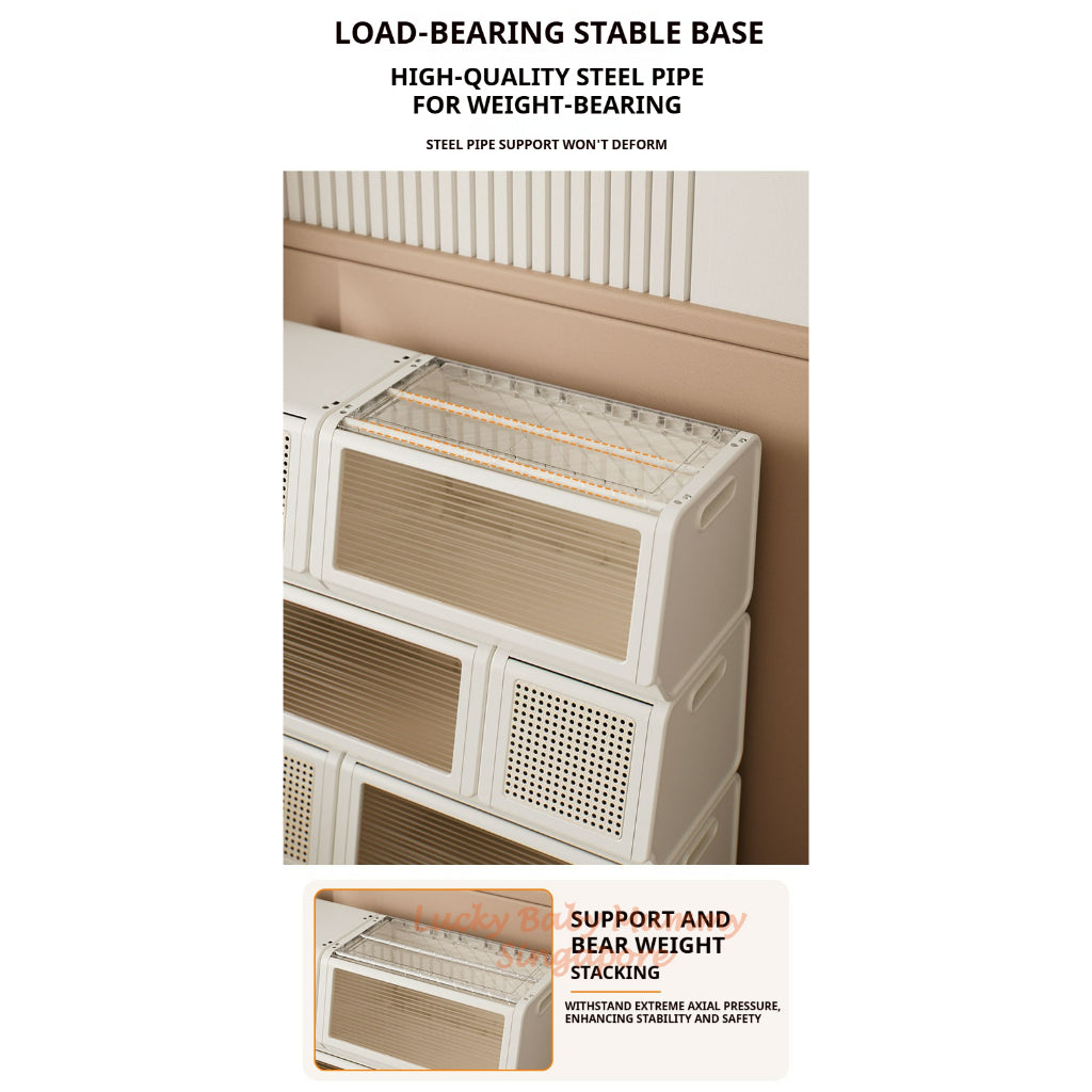 Rattan Lid Storage Cabinet with Door/Stackable Organizer for Home or Kids, Snacks, Baby Storage Box
