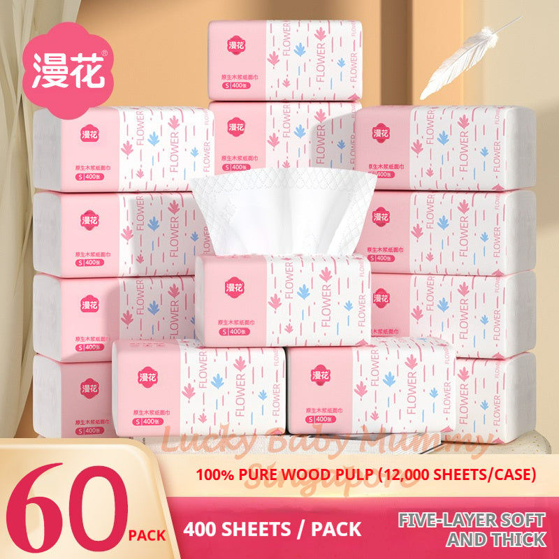 【30 Packs/Box】ManHua Pink Drawing Tissue 5-Ply 400 Sheets/Pack Thick Soft Facial Tissue