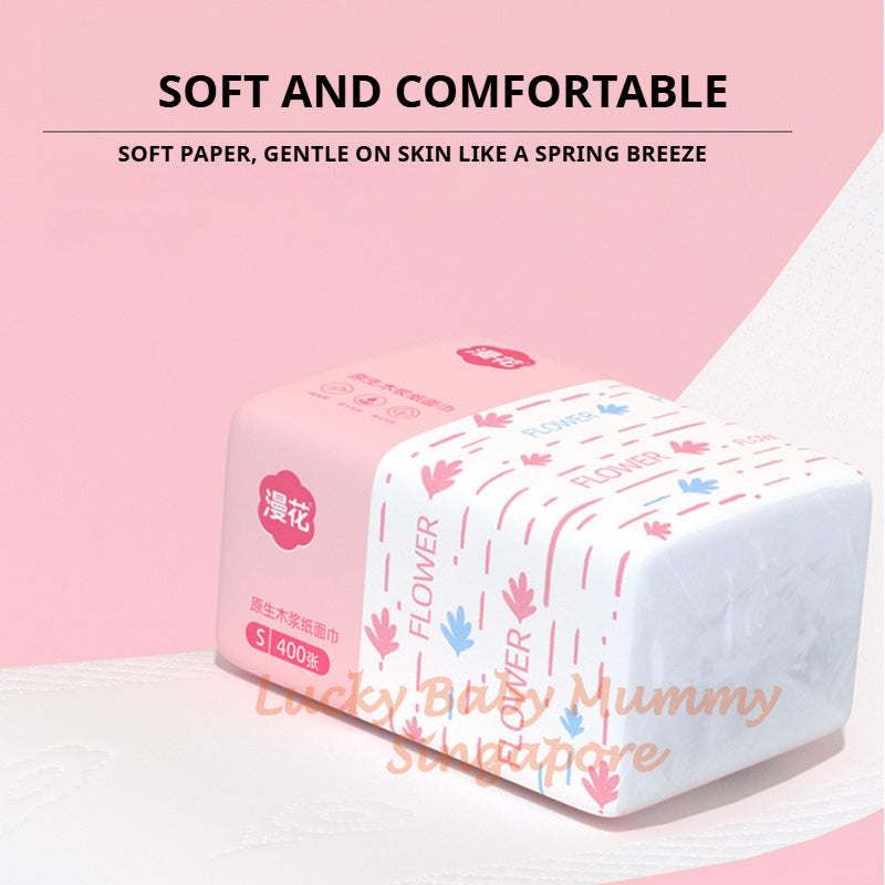 【30 Packs/Box】ManHua Pink Drawing Tissue 5-Ply 400 Sheets/Pack Thick Soft Facial Tissue