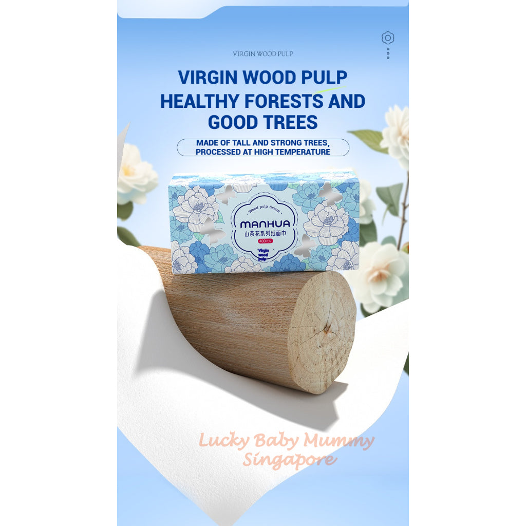 【20 Packs/Box】 ManHua Camellia Drawing Tissue | 5-Ply 400 Sheets| Virgin Wood Pulp