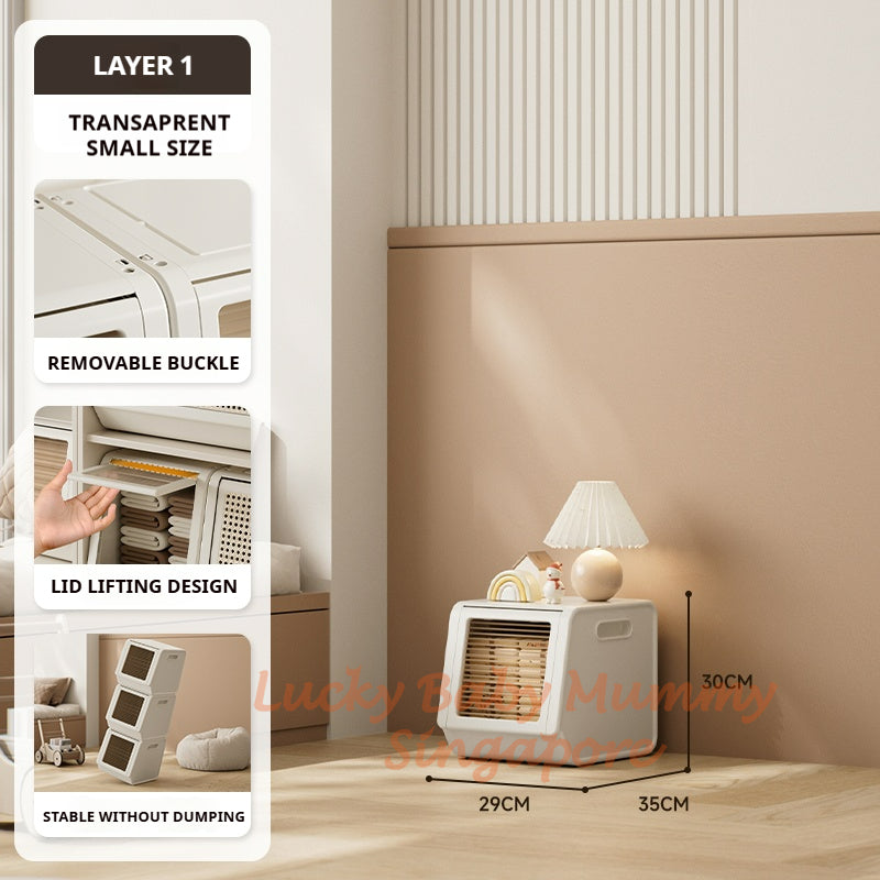 Rattan Lid Storage Cabinet with Door/Stackable Organizer for Home or Kids, Snacks, Baby Storage Box