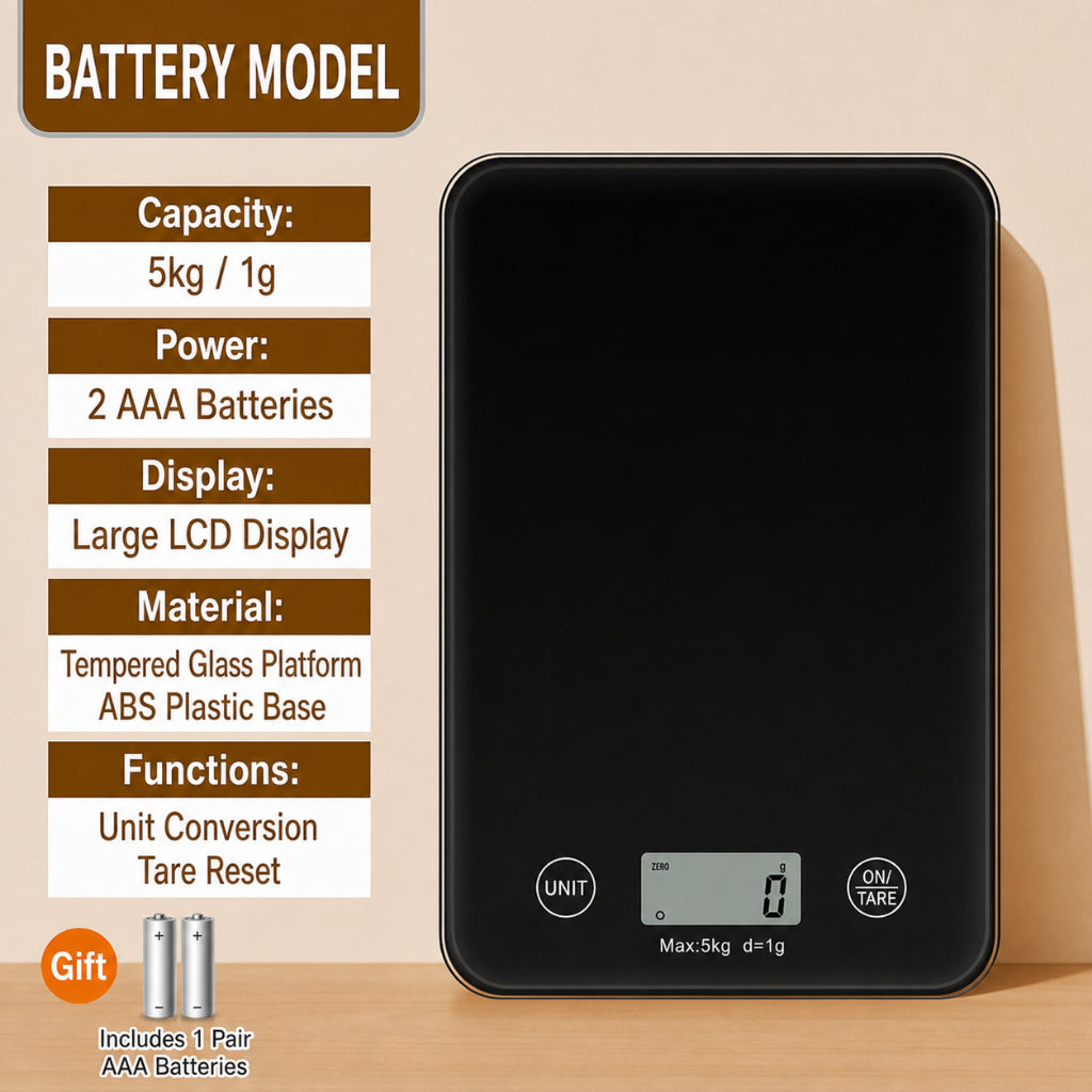Digital Kitchen Weighing Scale - Glass Black