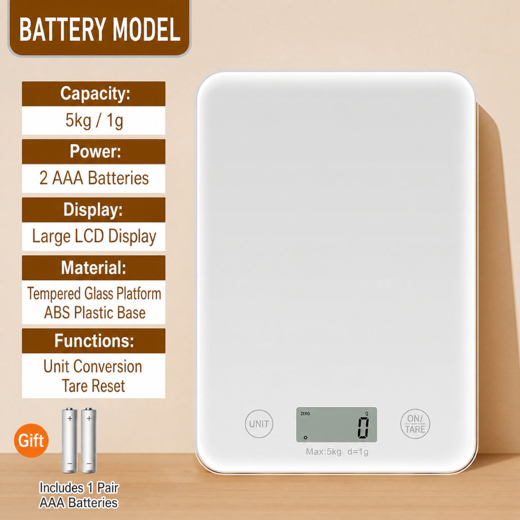 Digital Kitchen Weighing Scale - Glass White