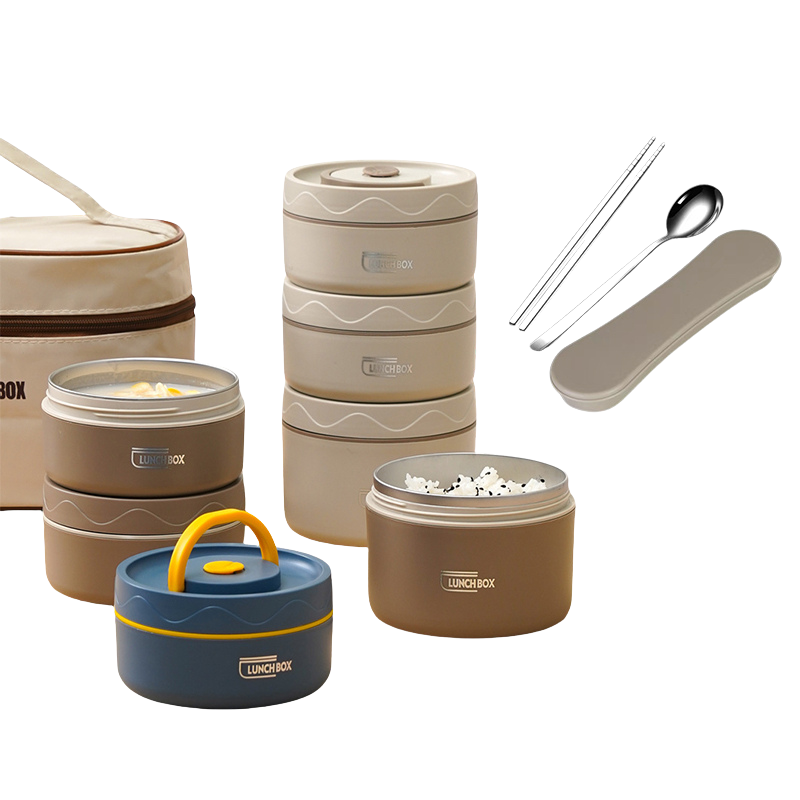 Stainless Steel Lunch Box / Microwaveable Thermos Food Container / Round Insulated Food Storage Box