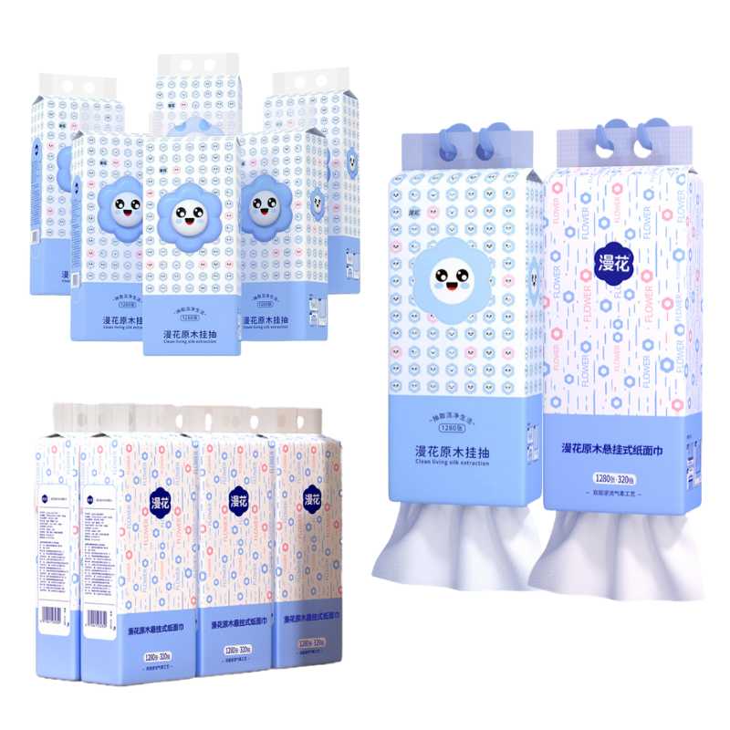 【6 Packs/Box】ManHua Blue Series 4-Ply 1280 Sheets Tissue Paper / Hanging Paper Towel / Hangable Napkin