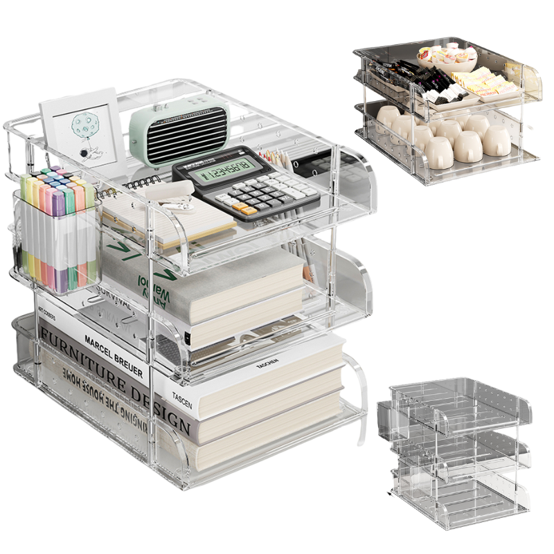 Clear Pegboard Desktop Organizer Rack/Acrylic A4 File Tray