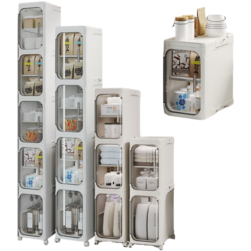 Narrow Space Multi-Layer Storage Cabinet, Compact Organizer for Bathroom, Kitchen, Laundry Room