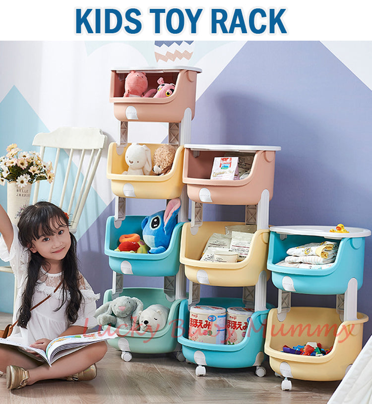 881 Toy Storage Rack for Kids Plastic Bin Box with Wheels
